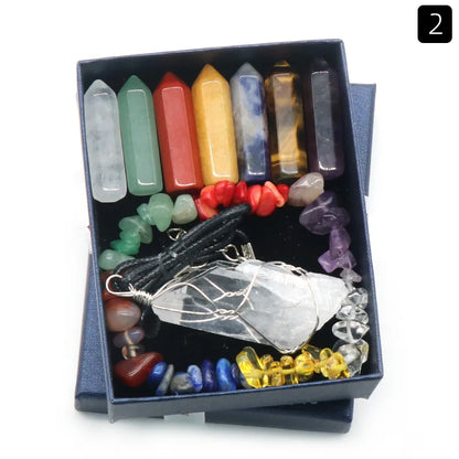 7 Chakras Reiki Stones Mineral Collection with Pendant Necklace