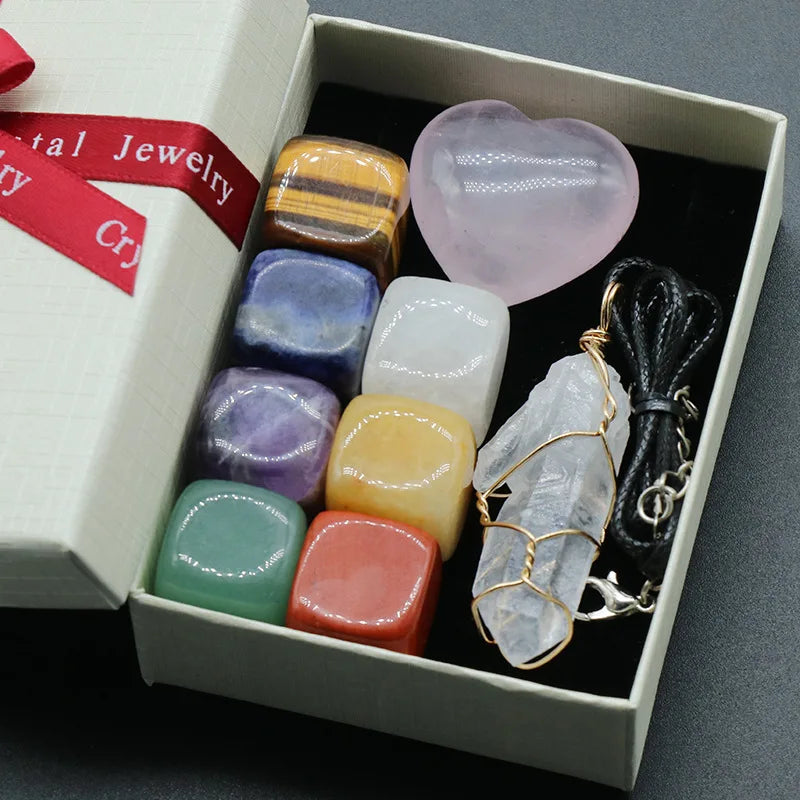 7 Chakras Reiki Stones Mineral Collection with Pendant Necklace