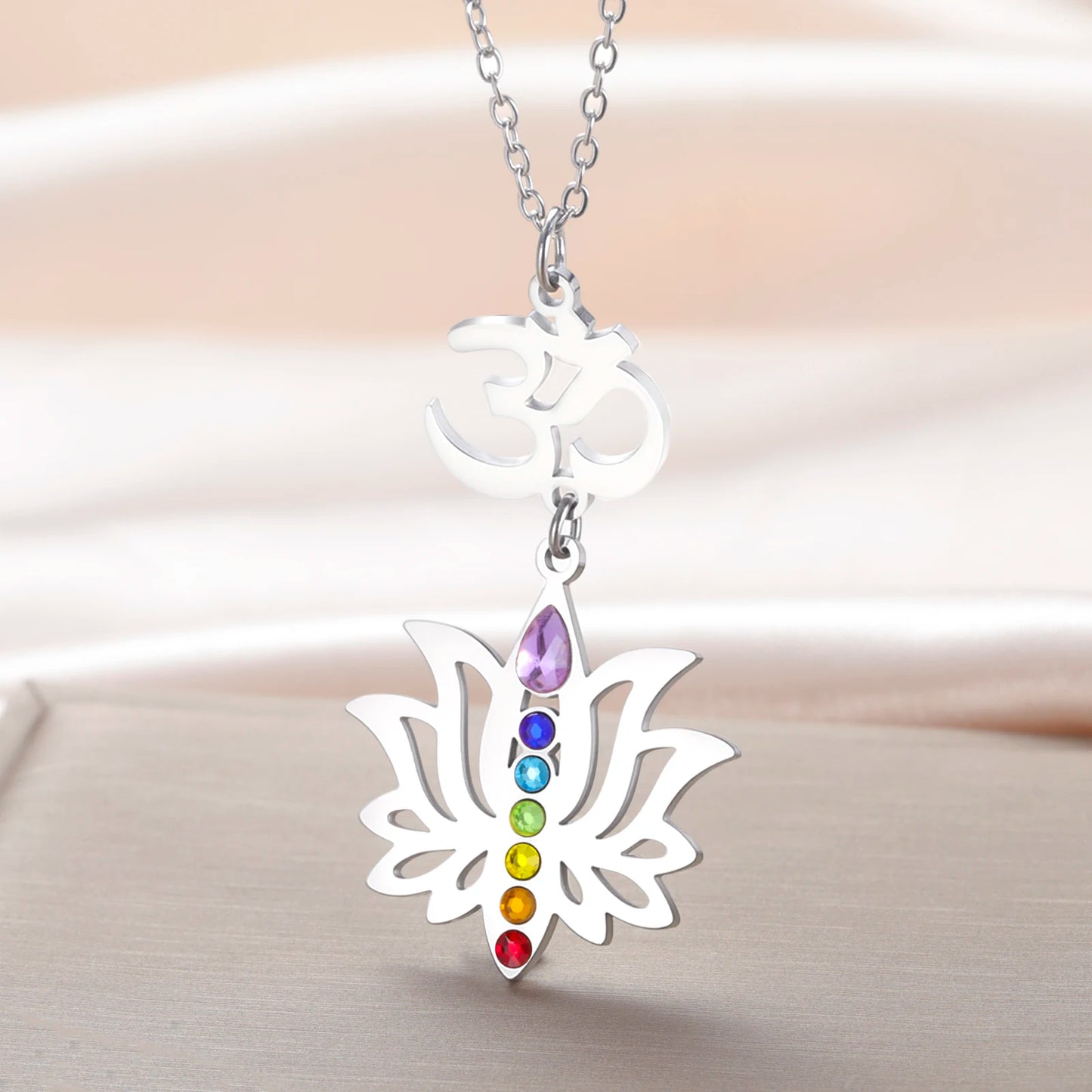 Gold-Plated 7 Chakra Lotus Flower Necklace