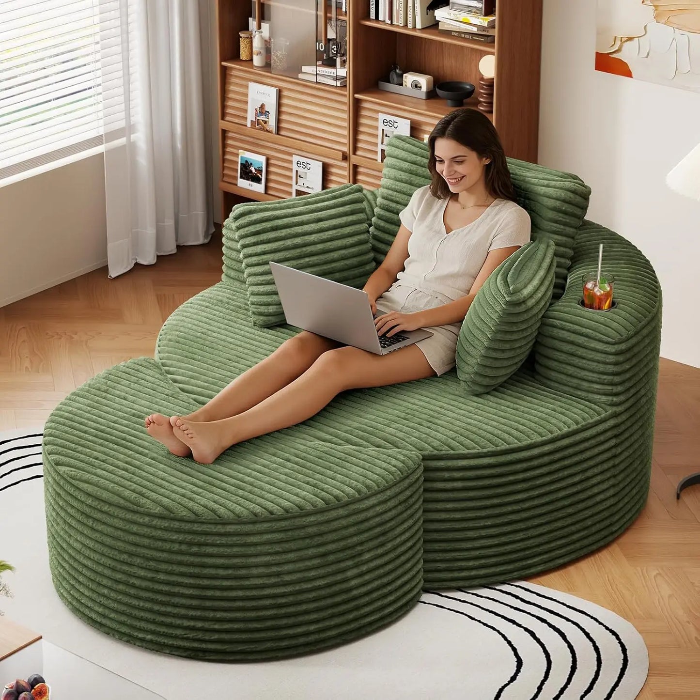 Oversized Round Chaise Lounge Sofa with Matching Ottoman
