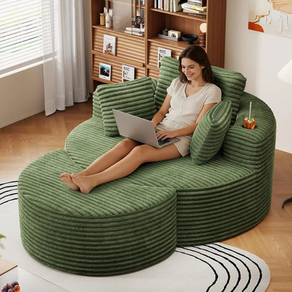 Oversized Round Chaise Lounge Sofa with Matching Ottoman