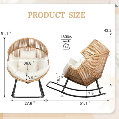 Oversized PE Rattan Egg Rocking Chair with Cushion
