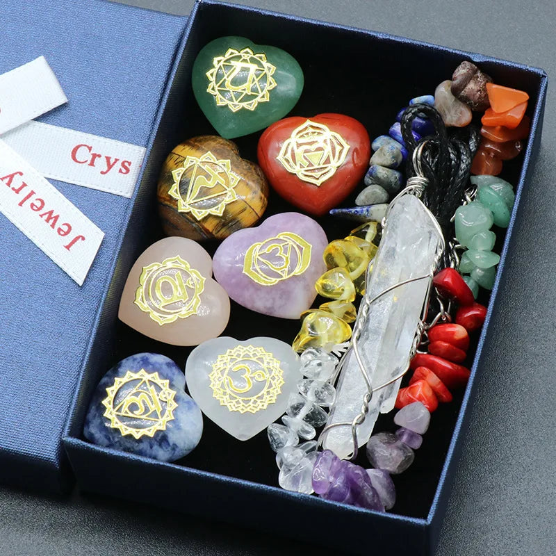 7 Chakras Reiki Stones Mineral Collection with Pendant Necklace