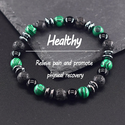Classic Black Natural Labradorite and Volcanic Stone Beads Bracelet