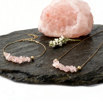 Natural Pink Quartz (Rose Quartz) Beaded Stone Bracelet Collection