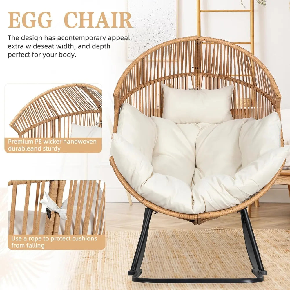Oversized PE Rattan Egg Rocking Chair with Cushion