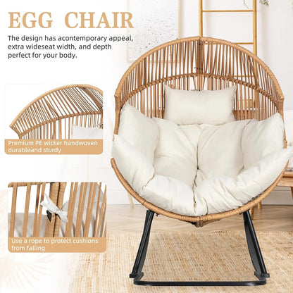 Oversized PE Rattan Egg Rocking Chair with Cushion