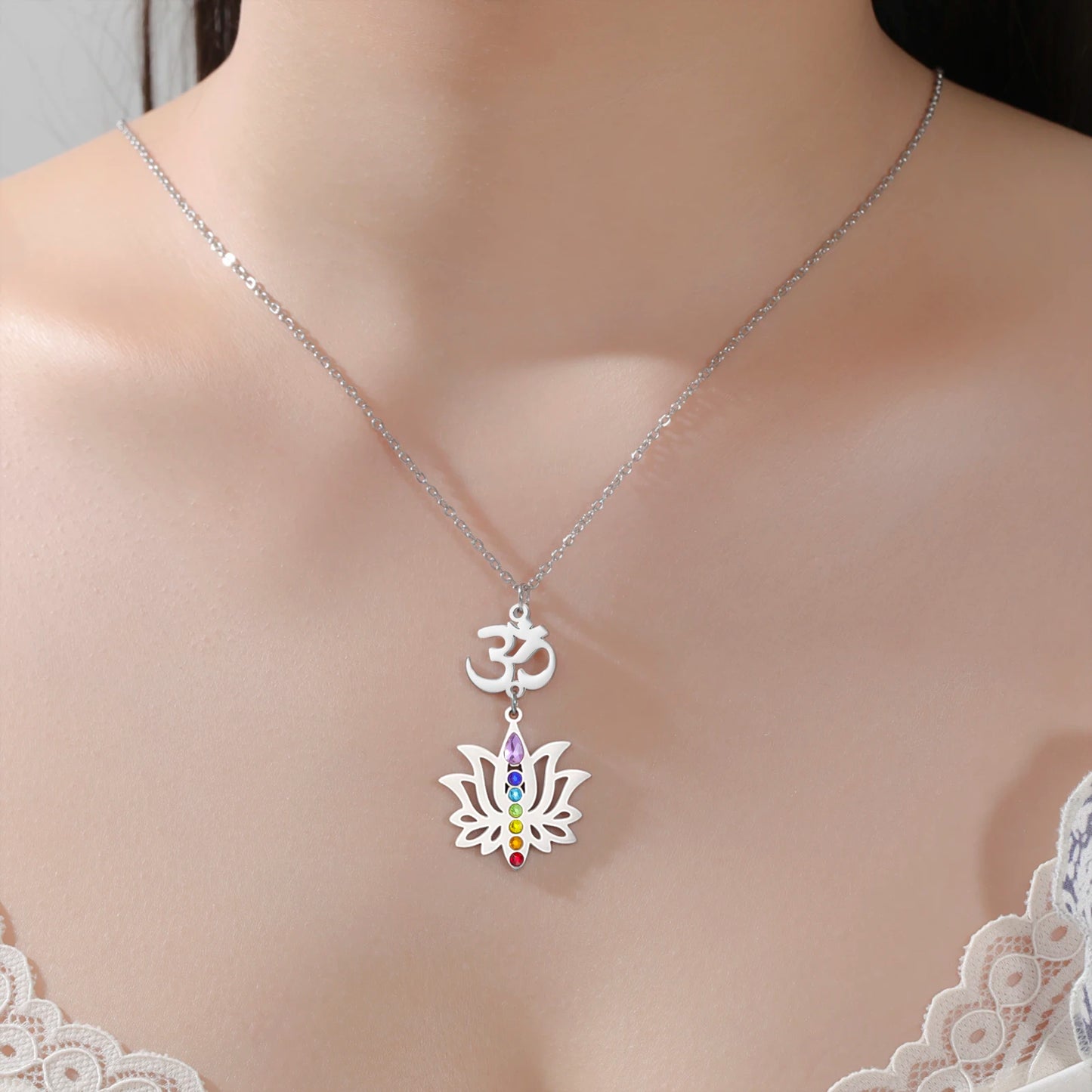 Gold-Plated 7 Chakra Lotus Flower Necklace