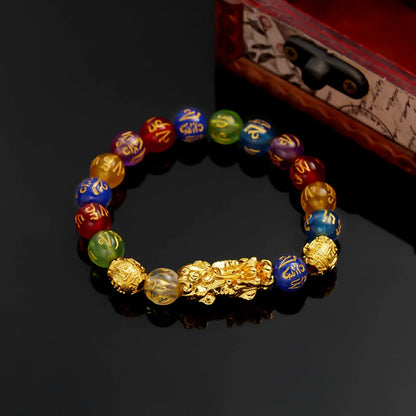 Gold-Color Pixiu Black Obsidian Feng Shui Wealth Bracelet