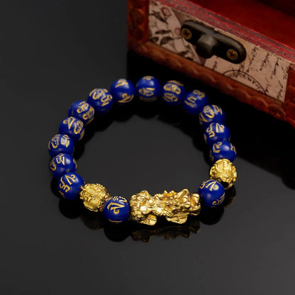 Gold-Color Pixiu Black Obsidian Feng Shui Wealth Bracelet