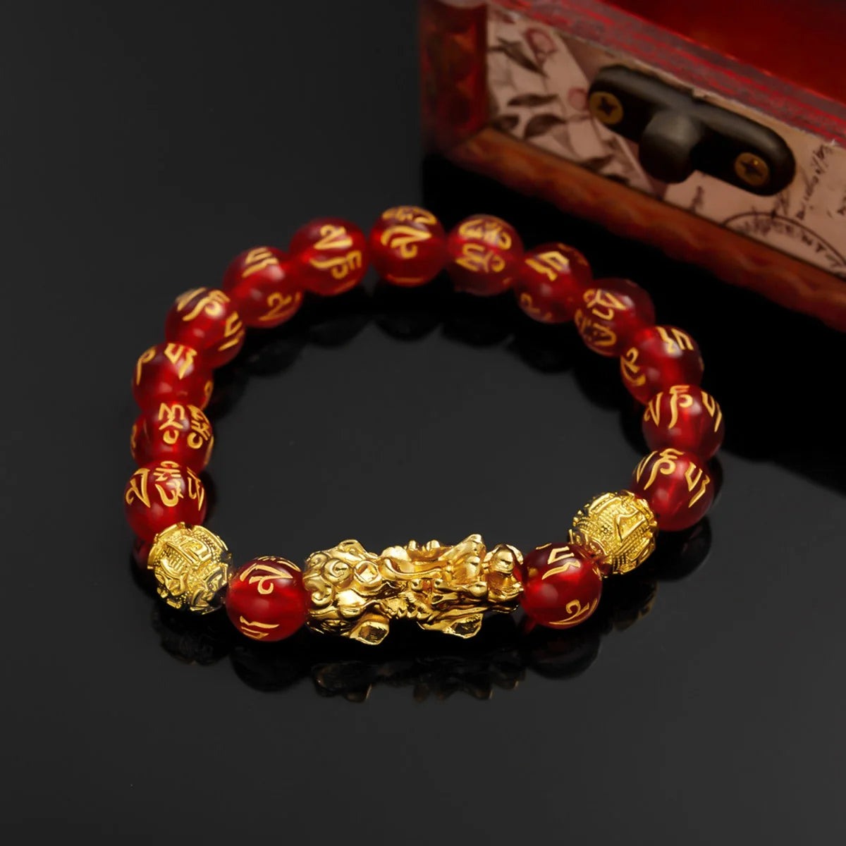 Gold-Color Pixiu Black Obsidian Feng Shui Wealth Bracelet