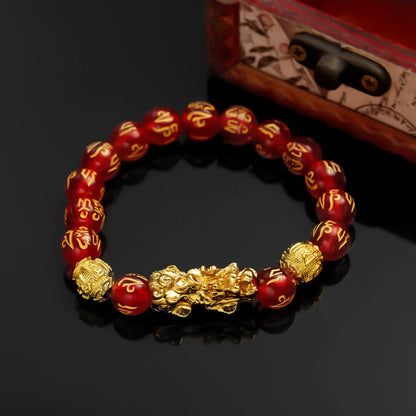 Gold-Color Pixiu Black Obsidian Feng Shui Wealth Bracelet