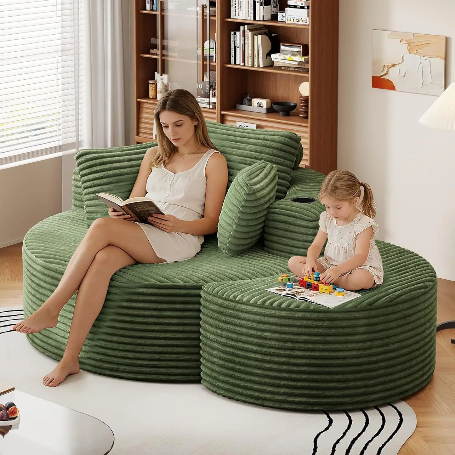 Oversized Round Chaise Lounge Sofa with Matching Ottoman