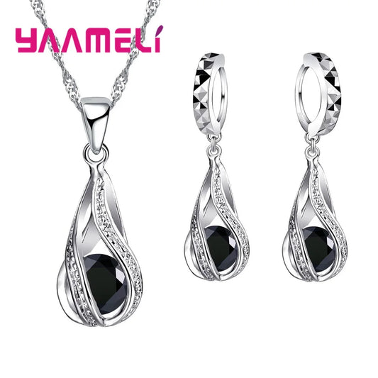Water Drop Crystal Necklace and Earring Jewelry Set