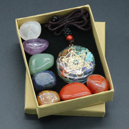7 Chakras Reiki Stones Mineral Collection with Pendant Necklace
