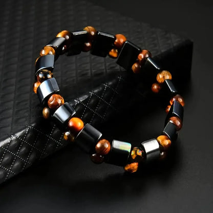 Tiger's Eye Stone Magnetic Hematite Beaded Bracelet