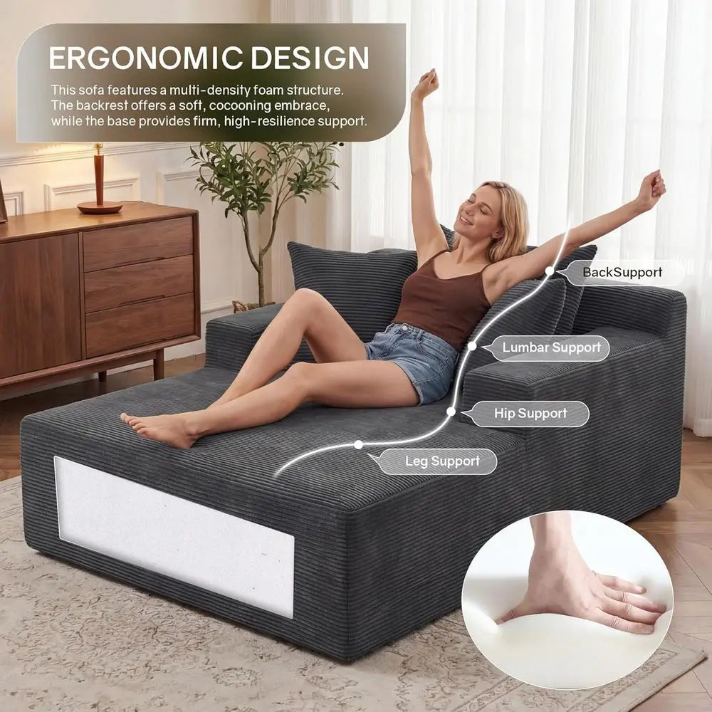 Oversized Plush Corduroy Chaise Lounge Chair