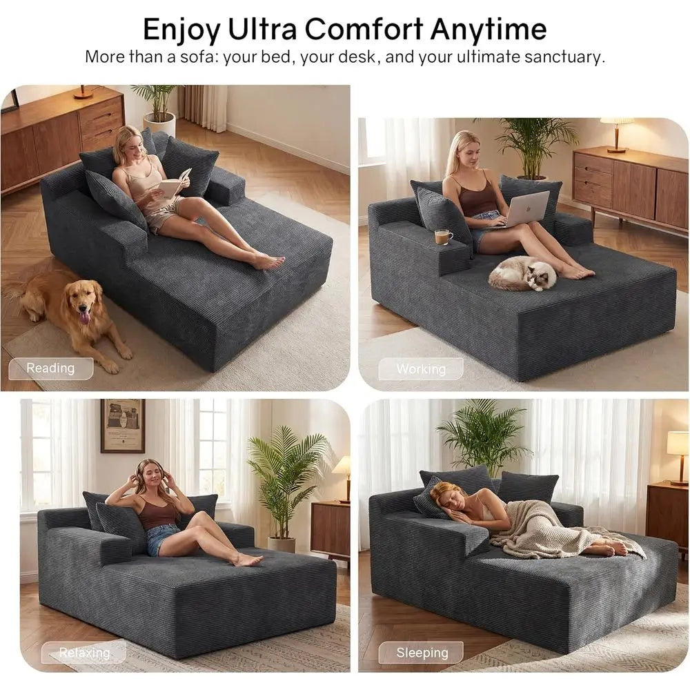 Oversized Plush Corduroy Chaise Lounge Chair