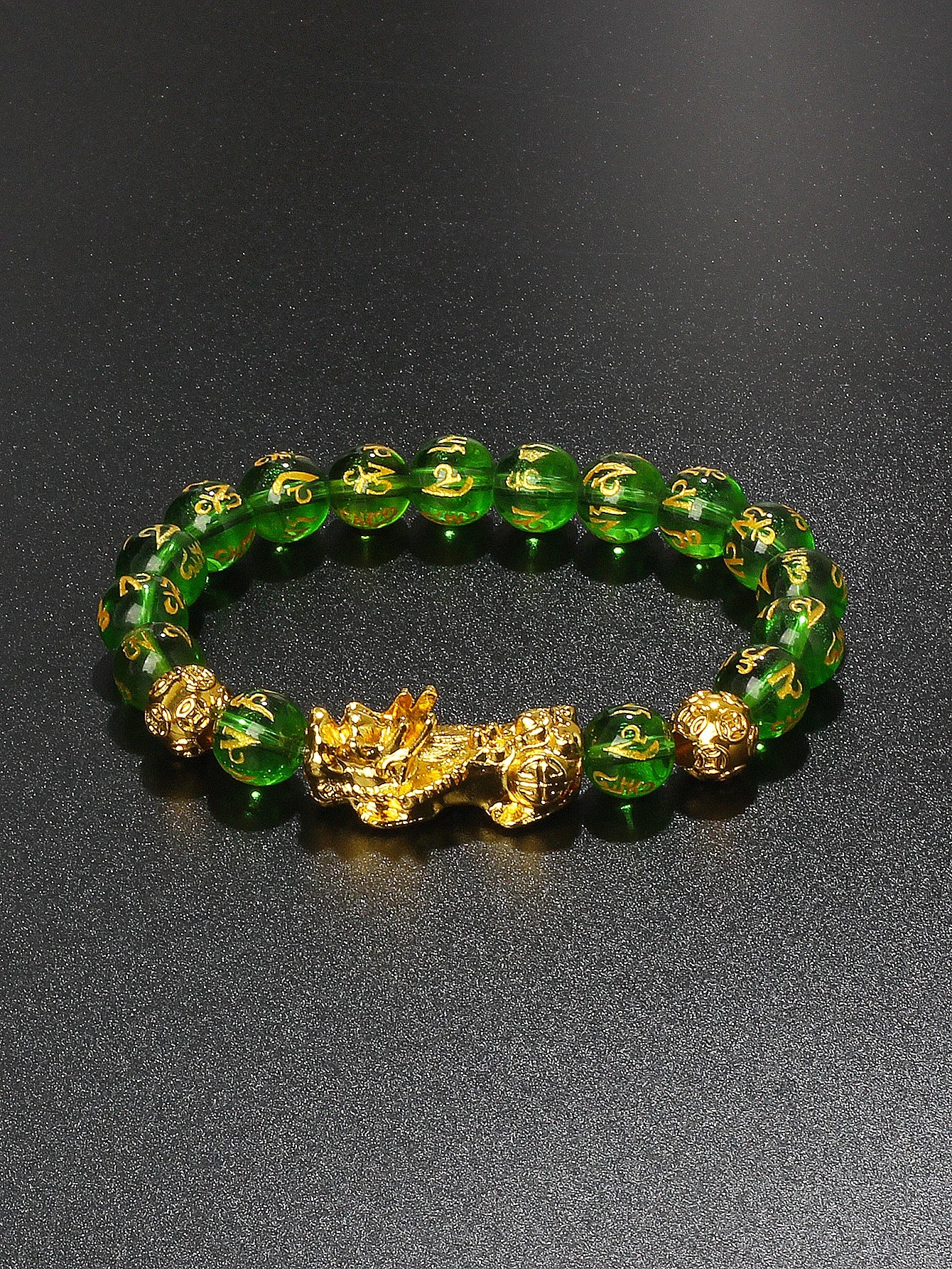 10mm Gold Pixiu Black Obsidian Dragon Mantra Bracelet