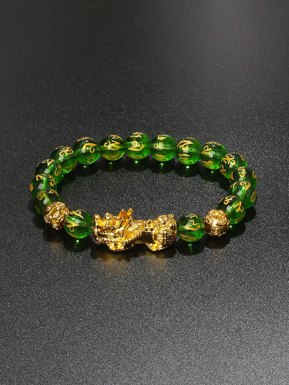 10mm Gold Pixiu Black Obsidian Dragon Mantra Bracelet