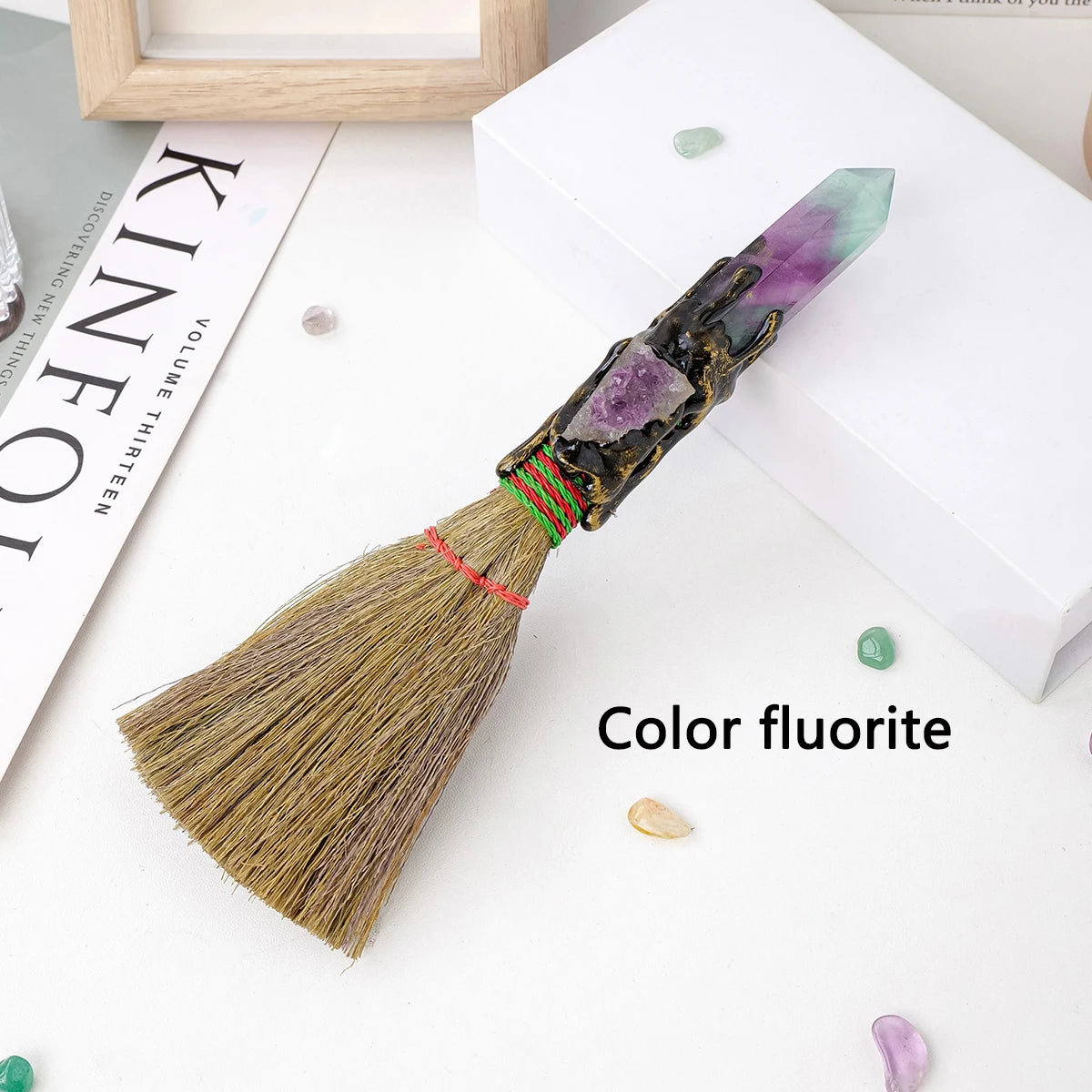 1PC Natural Crystal Point Stone Amethyst Feather Broom