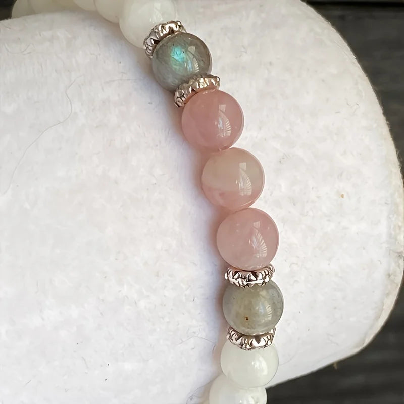Natural Moonstone, Labradorite, and Rose Quartz Bracelet