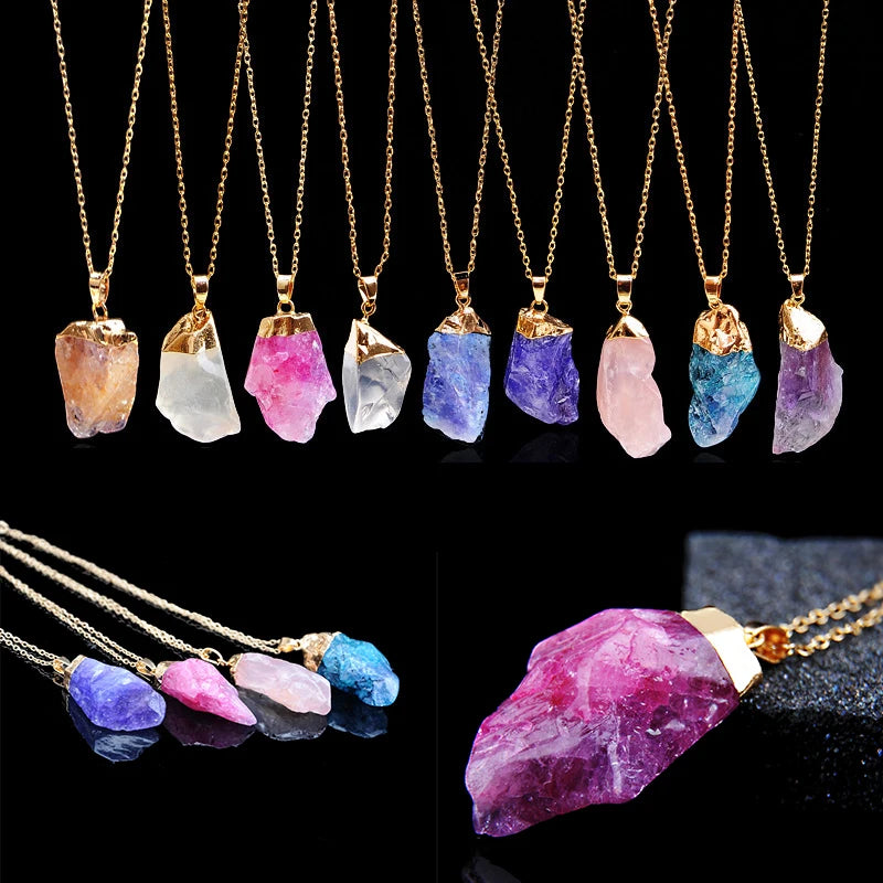 Irregular Amethyst and Citrine Gemstone Necklaces