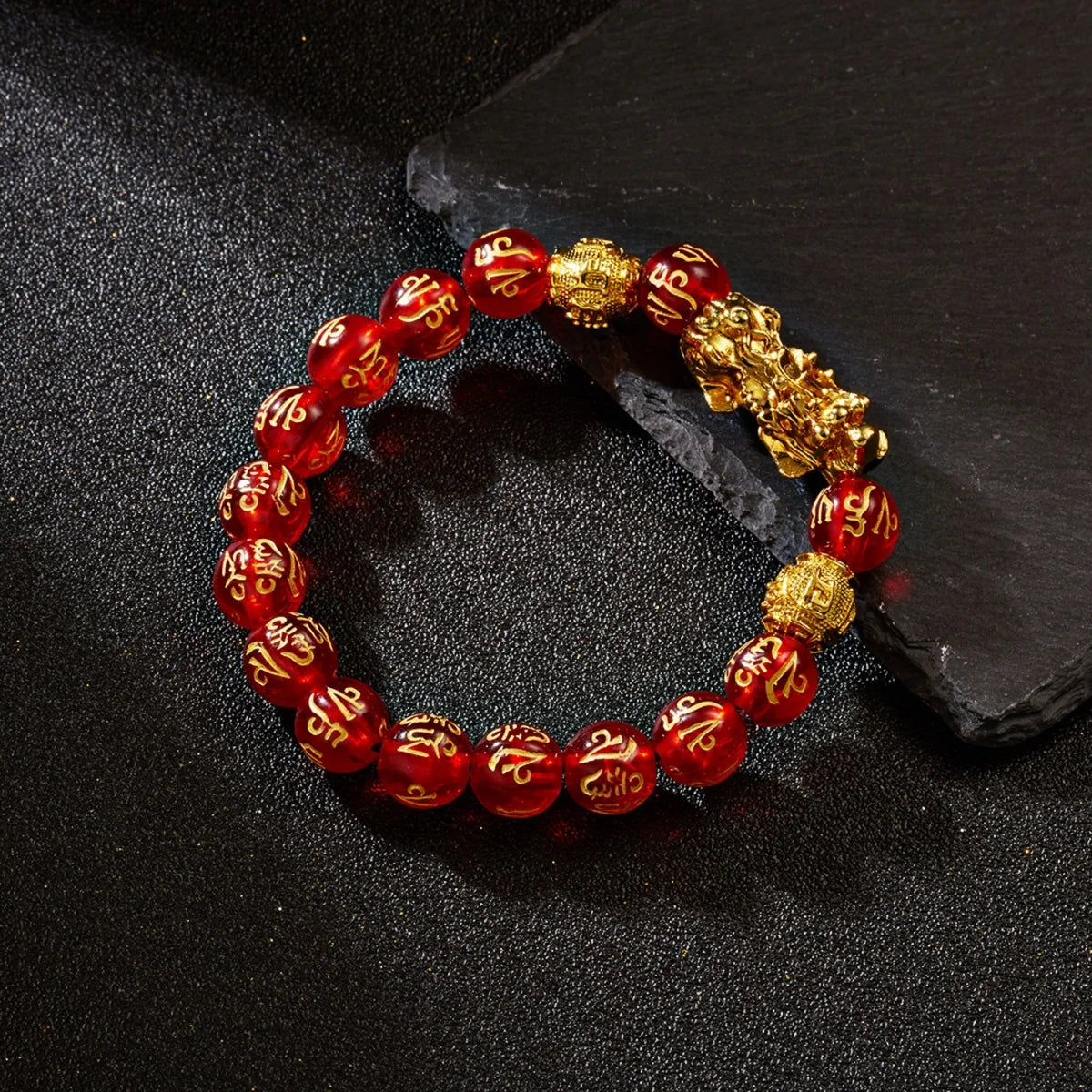Gold-Color Pixiu Black Obsidian Feng Shui Wealth Bracelet