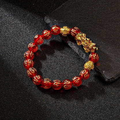Gold-Color Pixiu Black Obsidian Feng Shui Wealth Bracelet