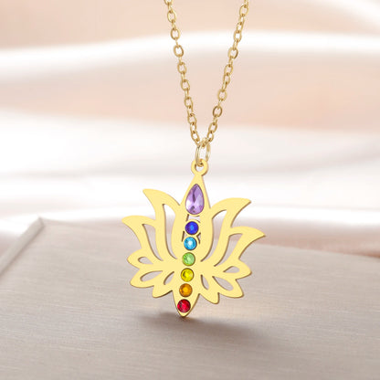 Gold-Plated 7 Chakra Lotus Flower Necklace