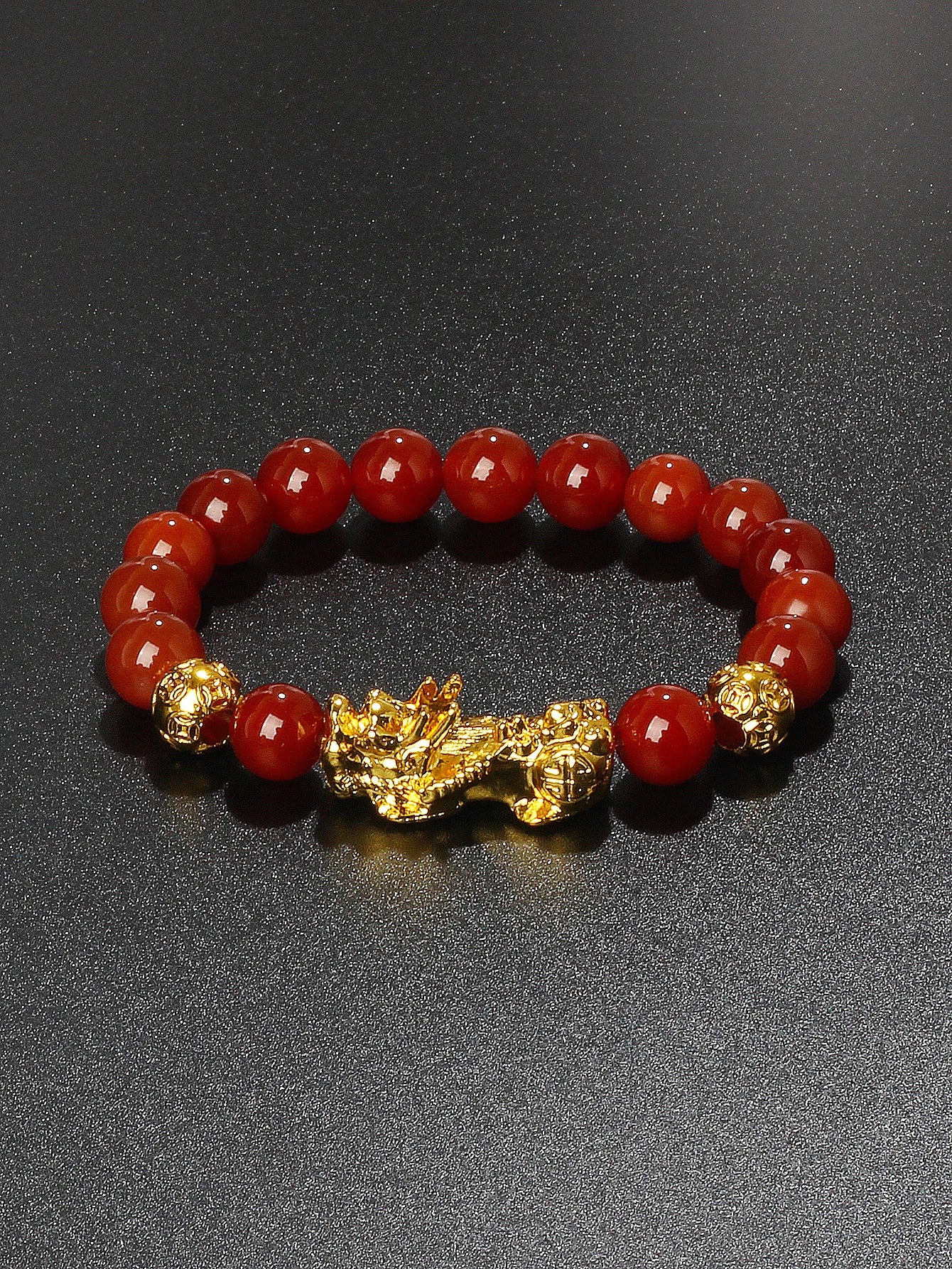 10mm Gold Pixiu Black Obsidian Dragon Mantra Bracelet
