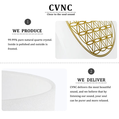 CVNC 528Hz 8-Inch C Note Flower of Life Frosted Quartz Crystal Singing Bowl