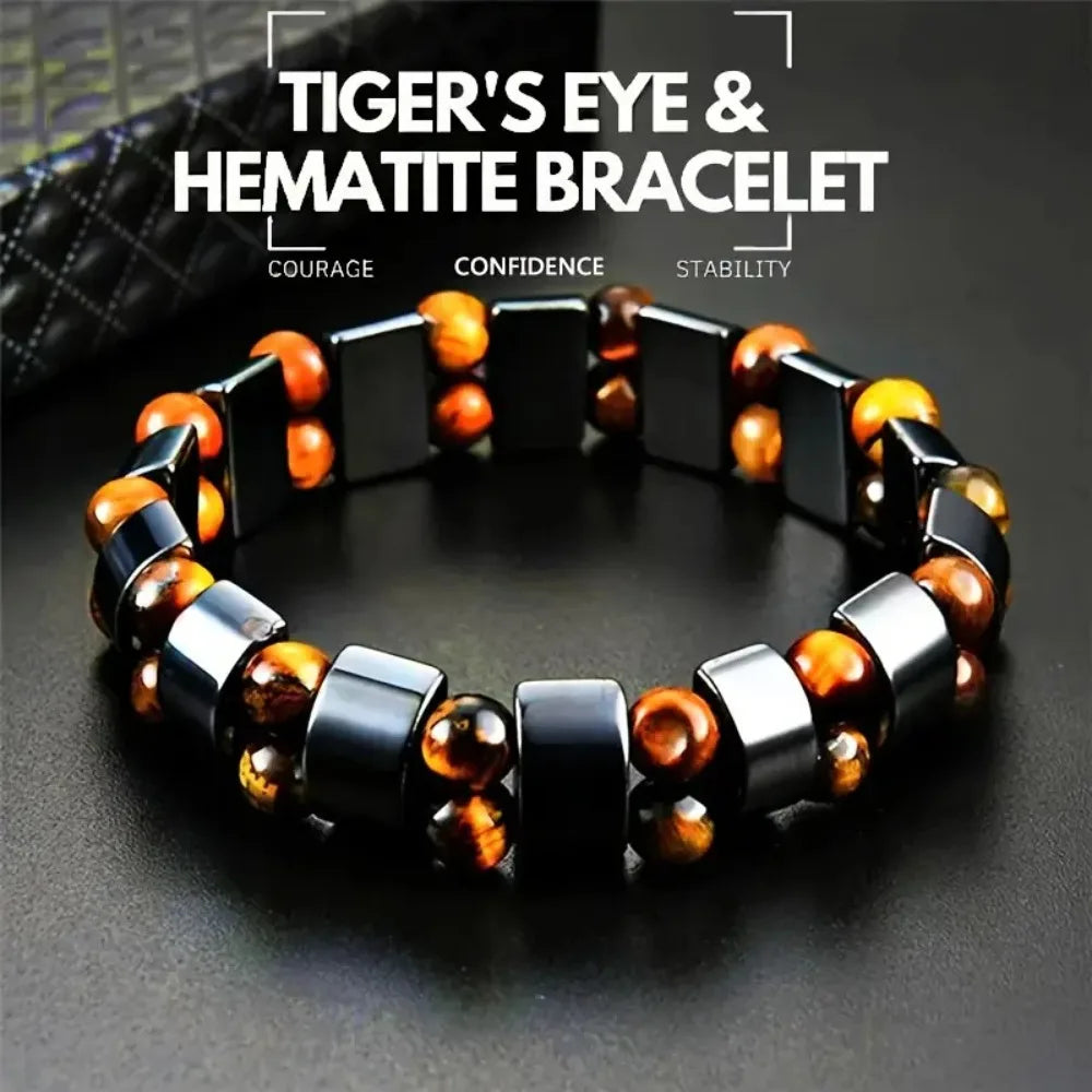 Tiger's Eye Stone Magnetic Hematite Beaded Bracelet