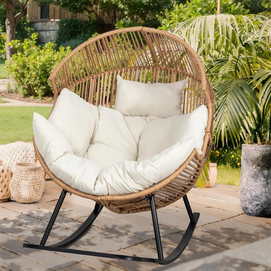 Oversized PE Rattan Egg Rocking Chair with Cushion