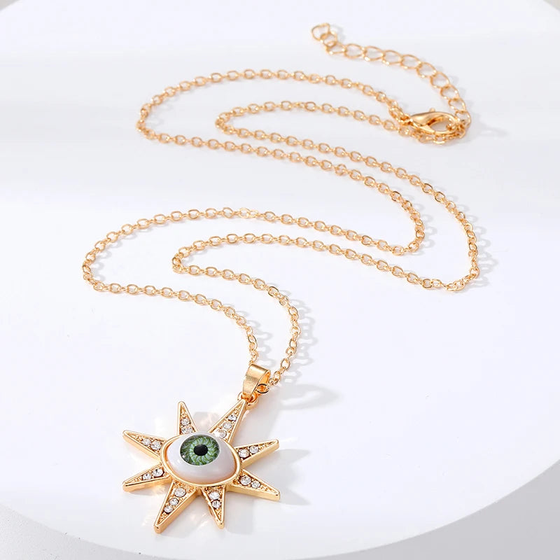 Zircon Turkish Evil Eye Moon Star Clavicle Chain