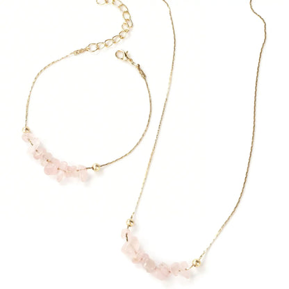 Natural Pink Quartz (Rose Quartz) Beaded Stone Bracelet Collection
