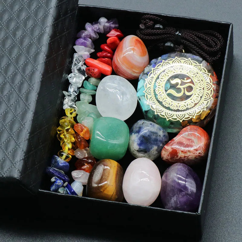 7 Chakras Reiki Stones Mineral Collection with Pendant Necklace