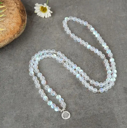 Aqua Aura Quartz Mala Beads Necklace and Bracelet Set