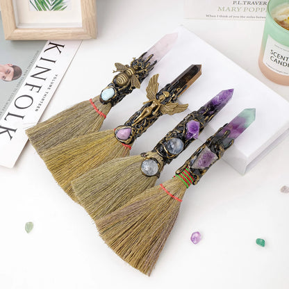 1PC Natural Crystal Point Stone Amethyst Feather Broom