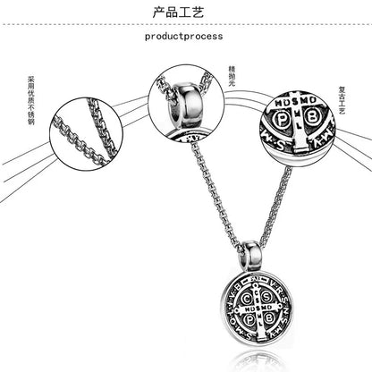 Stainless Steel Saint St. Benedict Collar Medal Necklace