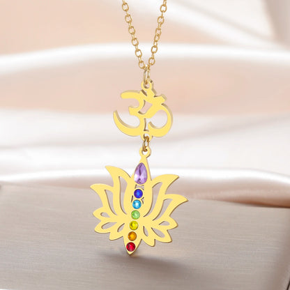 Gold-Plated 7 Chakra Lotus Flower Necklace