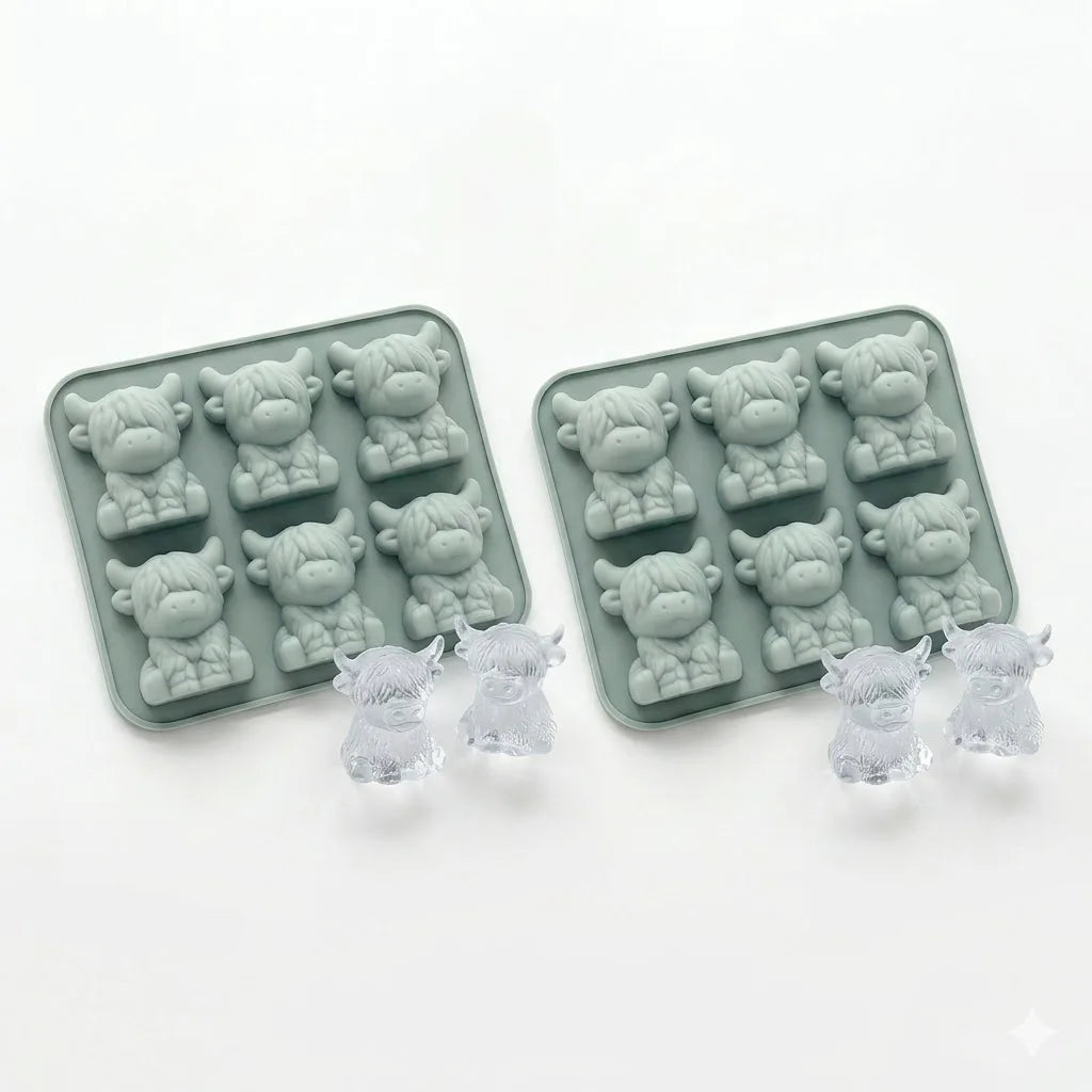 2-Piece Mini Highland Cow 3D Silicone Ice Mold Set