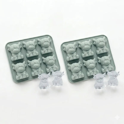 2-Piece Mini Highland Cow 3D Silicone Ice Mold Set