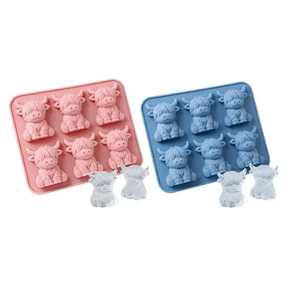 2-Piece Mini Highland Cow 3D Silicone Ice Mold Set