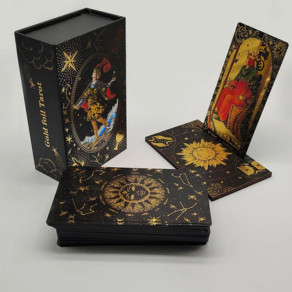 Luxe Finish Divinative Gold Foil Tarot Deck with Wooden Card Stand