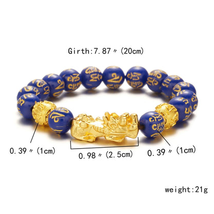 Gold-Color Pixiu Black Obsidian Feng Shui Wealth Bracelet