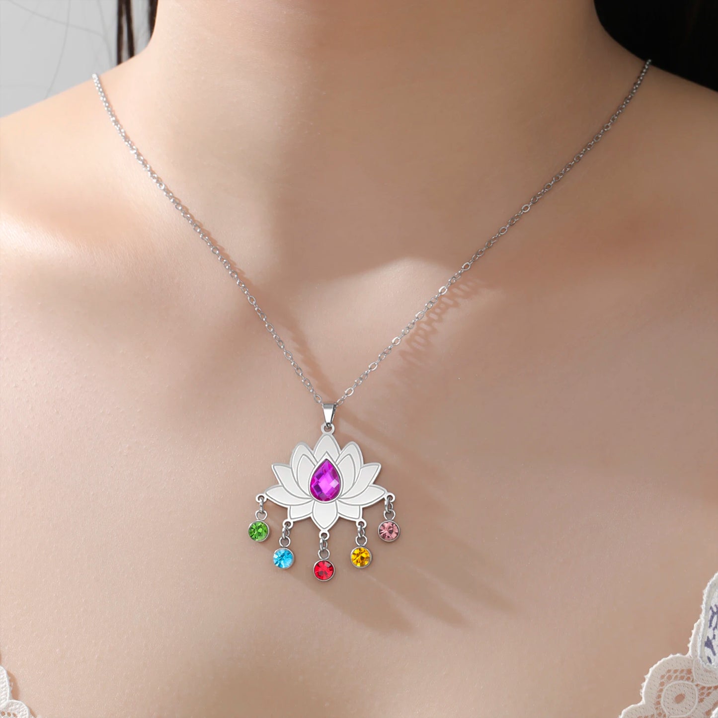 Gold-Plated 7 Chakra Lotus Flower Necklace