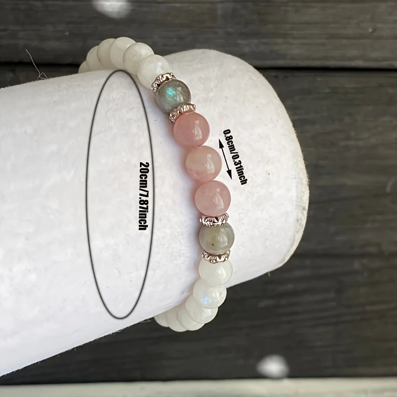 Natural Moonstone, Labradorite, and Rose Quartz Bracelet