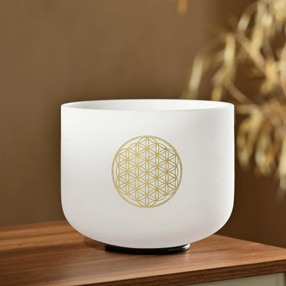CVNC 528Hz 8-Inch C Note Flower of Life Frosted Quartz Crystal Singing Bowl