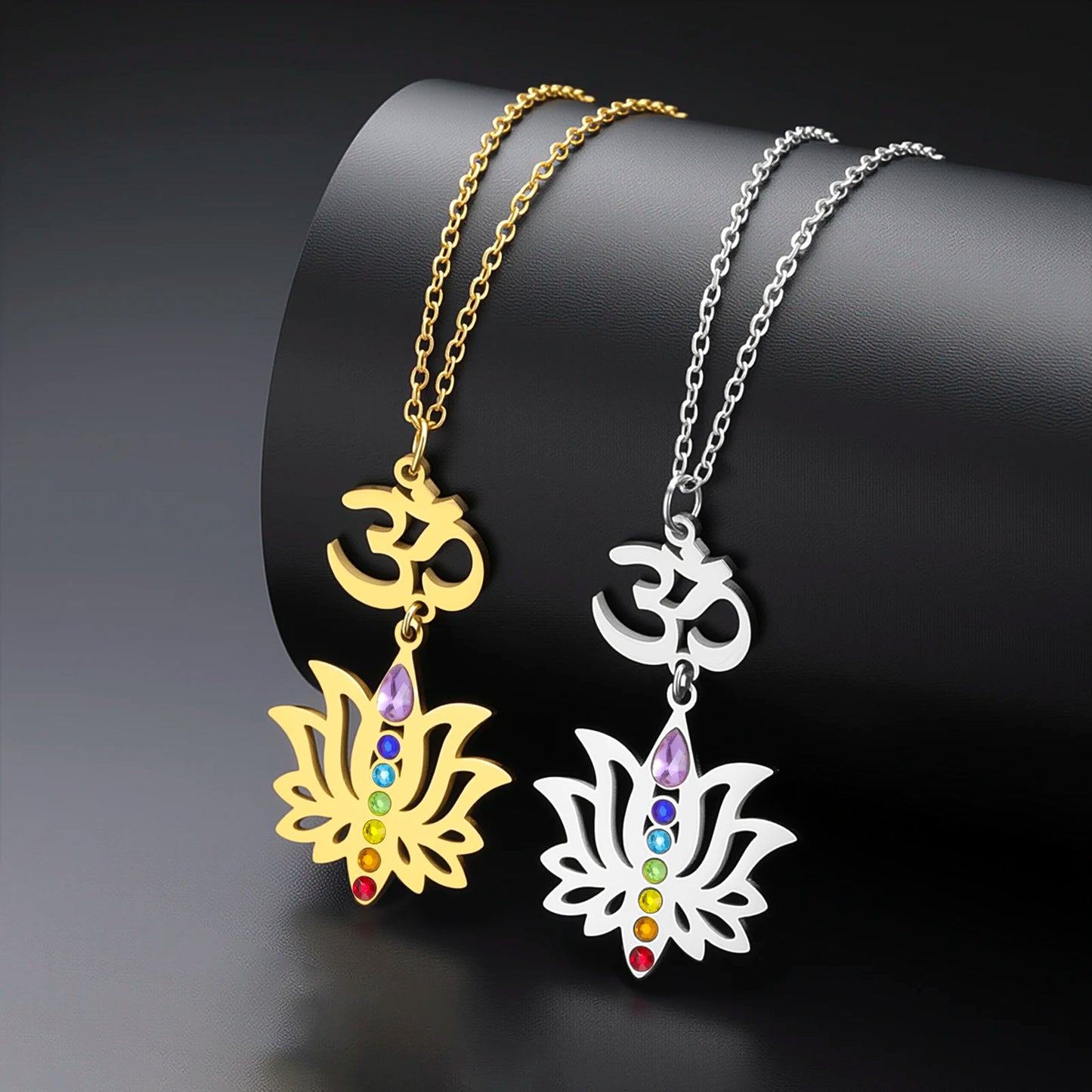Gold-Plated 7 Chakra Lotus Flower Necklace